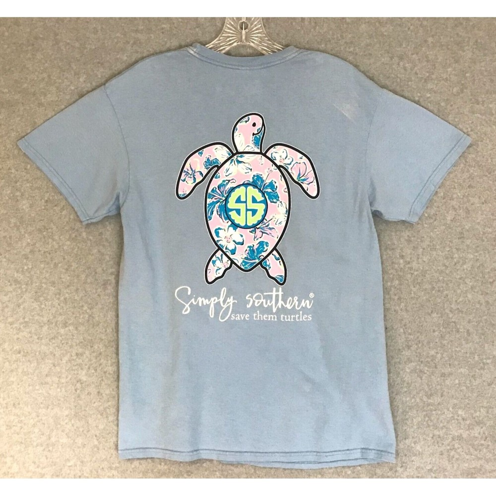 Simply Southern Shirt "Save‎ Them Turtles" Mens Medium Blue Fade Graphic Tee